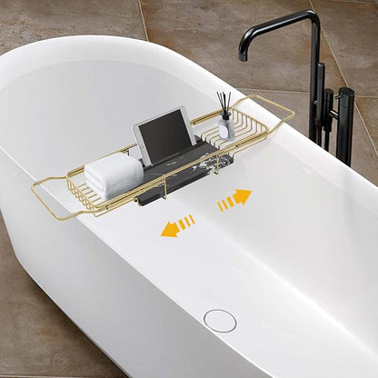 Expandable Bathtub Tray Caddy for Luxury Bath, Extra Wide Acrylic Tub Tray with Natural Marble Board, Waterproof Bath Tub Shelf for Phone, Wine, Book, Tablet Stand - Ideal Home Spa (Gold, Black)