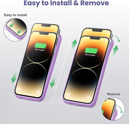 Battery Case for iPhone 13/13Pro/14,7500mah Ultra-Slim Protective Charging Case,Portable Rechargeable Expandable Battery Charger Cover Compatible with iPhone 13/13Pro/14 (6.1 Inch)-Purple