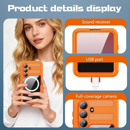 Omio Designed for Galaxy S26 Waterproof Case Compatible with MagSafe, Magnetic Waterproof Full Body IP68 Underwater Case Built-in Screen Protector Military Grade Shockproof Case for Men Women Orange