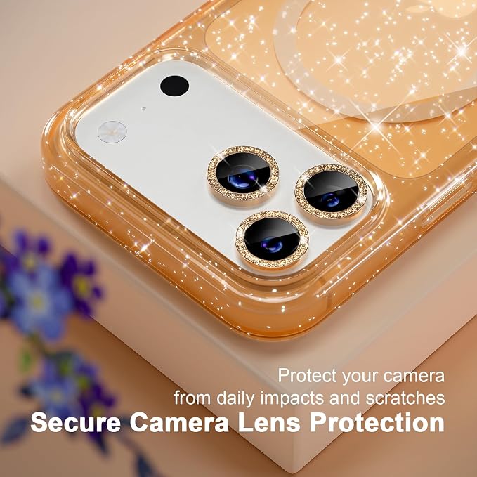 Choiche Magnetic for iPhone 17 Pro Case Compatible with MagSafe, Women Cute Glitter Sparkly Phone Case with Diamond Camera Lens Protectors, Military-Grade Drop Protection 6.3" (Gold)