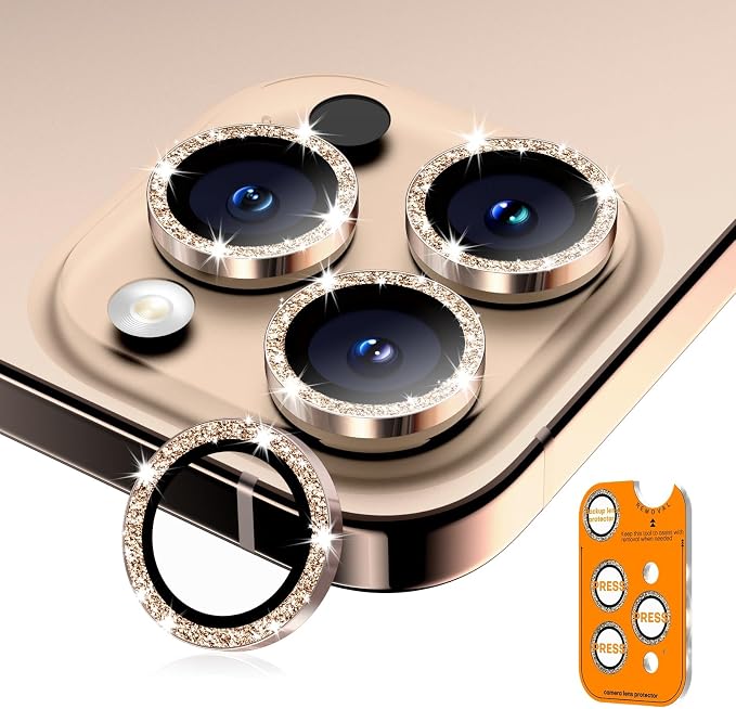 Camera Lens Protector for iPhone 17 Pro Max/17 Pro/16 Pro Max/16 Pro/15 Pro Max/15 Pro/14 Pro Max/14 Pro, Tempered Glass Metal Individual Camera Cover[Anti-drop] Case Friendly-Glitter Desert