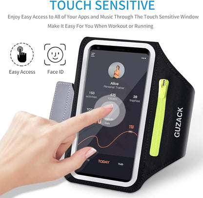 GUZACK Running Armband for iPhone 17 16 15 14 13 12 Pro Max/Plus/XR/XS, Galaxy S25/S24/S23/S22, with Card Slot & Key Pockets, Sports Arm Bands Cell Phone Holder Fit Up to 6.9 Inches Phone