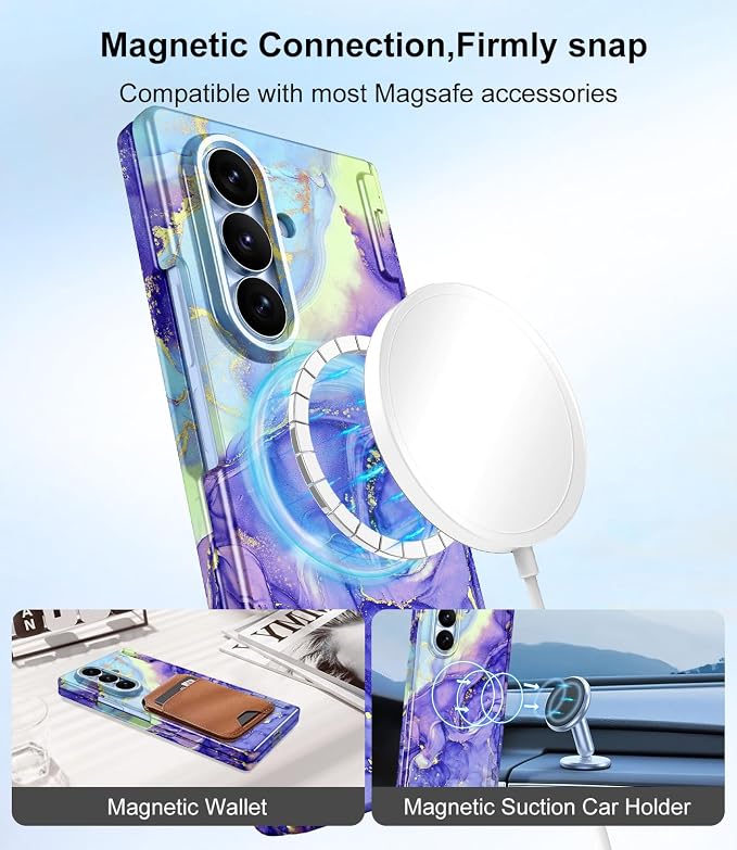 Btscase for Samsung Galaxy Z Fold 8 Ultra Case,Built in Front Screen Protector,[Compatible with MagSafe] Marble Hard PC Slim Shockproof Full Body Drop Protective Case for Z Fold 8 Ultra, Violet