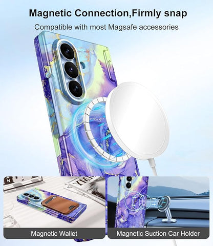 Btscase for Samsung Galaxy Z Fold 8 Ultra Case,Built in Front Screen Protector,[Compatible with MagSafe] Marble Hard PC Slim Shockproof Full Body Drop Protective Case for Z Fold 8 Ultra, Violet