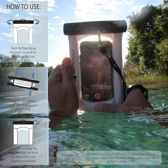 geckobrands Float Phone Dry Bag with Arm Band - Floating Watertight Dry Bag Phone Pouch, Fits Most iPhone and Samsung Galaxy Models Orange