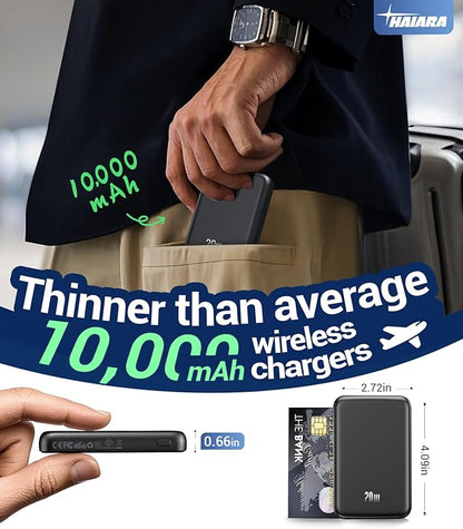 Portable Charger for Magsafe Power Bank - 10000mAh Magnetic Phone Charger, USB-C 22W PD Fast Charging, Slim Wireless Battery Pack for iPhone 17/16/15/14/13 Series,for Travel Cruise Essentials-Obsidian
