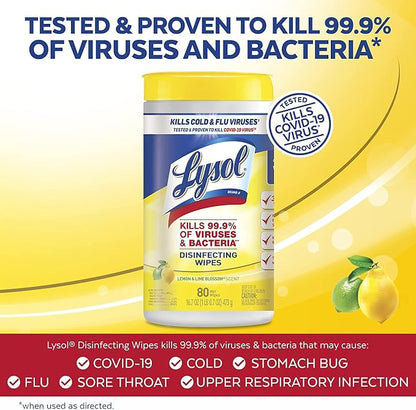 Lysol Disinfecting Wipes, Lemon and Lime Blossom, 80 Count (Pack of 6)