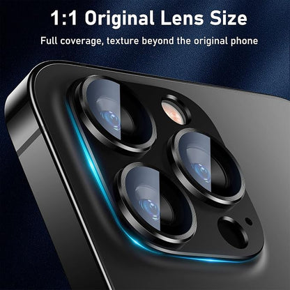 UniqueMe for iPhone 13 Pro/iPhone 13 Pro Max Camera Lens Protector, [Strong Drop Protection] [Not Easy to Fall-off] Metal Ring Tempered Glass Rear Camera Screen Cover - Graphite