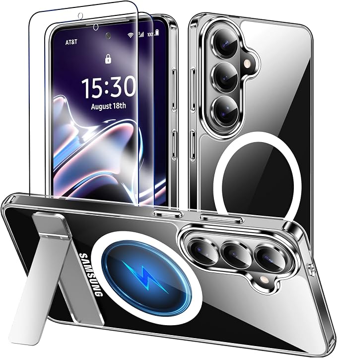 MOZOTER for Samsung Galaxy S26 Case with Kickstand,[Compatible with Magsafe][2*Screen Protector],Military-Grade Protection,Magnetic Phone Case for Samsung Galaxy S26-Clear