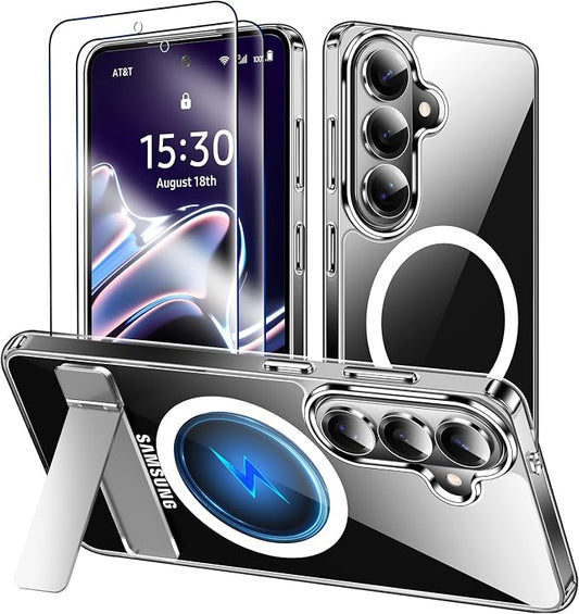 MOZOTER for Samsung Galaxy S26 Case with Kickstand,[Compatible with Magsafe][2*Screen Protector],Military-Grade Protection,Magnetic Phone Case for Samsung Galaxy S26-Clear