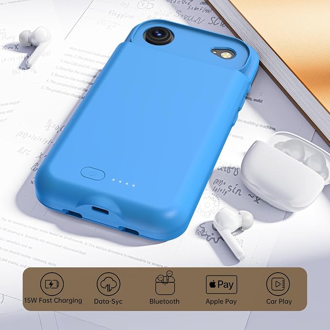 GIN FOXI Battery Case for iPhone 17 Pro, Charging Case Charger 8500mAh Ultra-Slim Lightweight Powerful Battery Pack 15W Fast Rechargeable Anti-Fall TPU Juice Box for iPhone 17 Pro (6.3") Blue