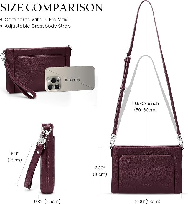 befen Genuine Leather Wristlet Wallet for Women Soft RFID Leather Clutch Purse with Built in Wallet Trendy Crossbody Bag