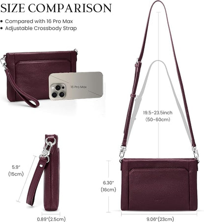 befen Genuine Leather Wristlet Wallet for Women Soft RFID Leather Clutch Purse with Built in Wallet Trendy Crossbody Bag