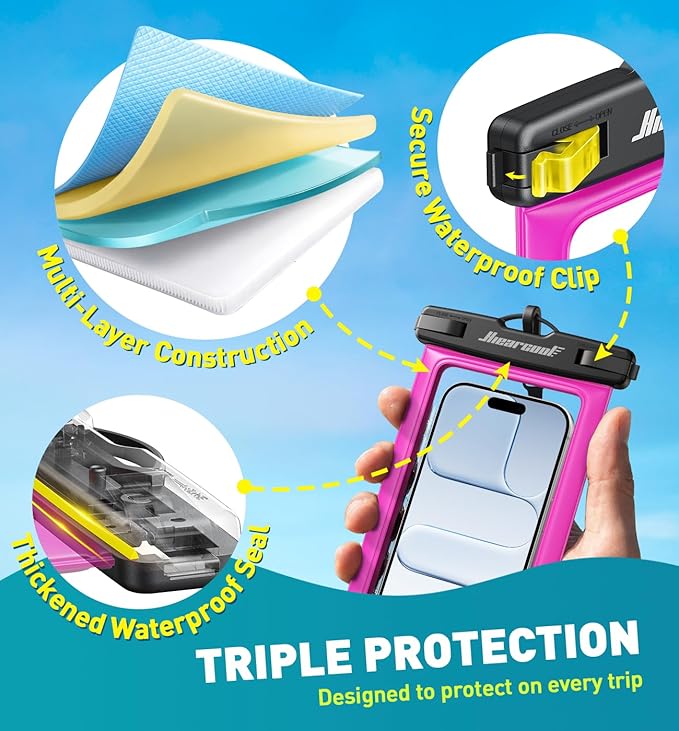 Hiearcool Waterproof Phone Pouch,Waterproof Phone Case for iPhone 17 16 15 14 13 Pro Max Plus up to 8.3",IPX8 Cellphone Dry Bag for Beach Cruise Travel-Bright Red-2Pack