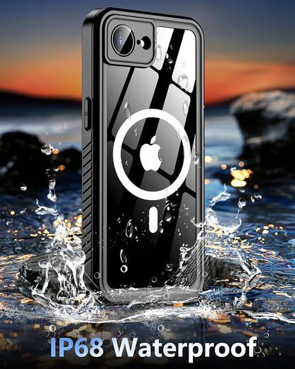 Oterkin Waterproof Case for iPhone 17e / 16e Case Compatible with MagSafe Accessories, Full Body Shockproof Rugged Phone Case with Built-in HD Screen & Lens Protector 12FT Military Grade (MS-Black)