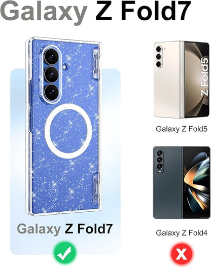Btscase for Samsung Galaxy Z Fold 7 Case,Built in Front Screen Protector,Gold Glitter Marble Pattern Hard PC Slim Shockproof Full Body Drop Protective Case for Galaxy Z Fold 7 5G, Glitter