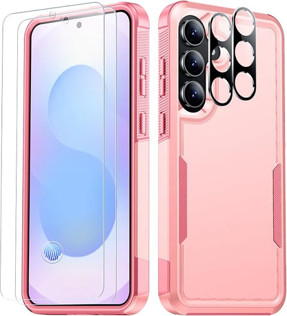 SPIDERCASE Designed for Samsung Galaxy S25 FE Case,[10 FT Military Grade Drop Protection],2 Pack [Tempered Glass Screen Protector+Camera Lens Protector] Heavy Duty Shockproof Case,Pink