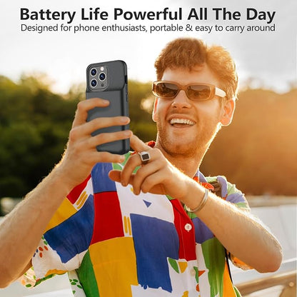 BOPPS Battery Case for iPhone 15/15 Pro, Ultra-Slim 15W Fast Lightweight Powerful 7000mAh Charger Case Protection Anti-Slip Soft TPU Charging Case for iPhone 15,15 Pro 6.1'',Black
