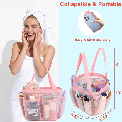 Fammart Mesh Shower Caddy Portable for College Dorm Room Essentials, 8-Pocket Large Shower Basket Tote Bag with 2 Handles for Toiletry, Bathroom, Beach, Camp, Gym
