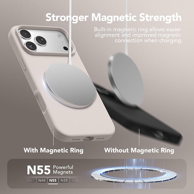 GONEZ Magnetic for iPhone 17 Pro Case, [Compatible with MagSafe] Anti-Scratch Microfiber Lining & Screen Protector, Silicone Camera Control, Shockproof Slim Phone Cover 6.3 inch, Stone