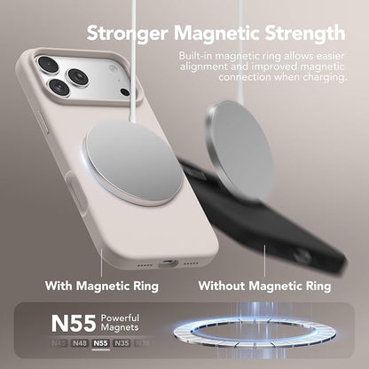 GONEZ Magnetic for iPhone 17 Pro Case, [Compatible with MagSafe] Anti-Scratch Microfiber Lining & Screen Protector, Silicone Camera Control, Shockproof Slim Phone Cover 6.3 inch, Stone