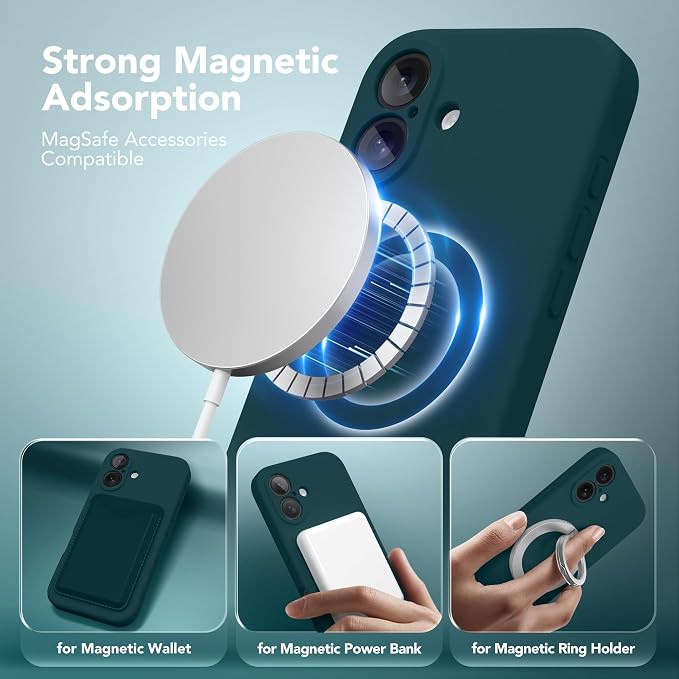 Magnetic for iPhone 16 Plus Case, Compatible with MagSafe, [Full Camera Protection][Screen Protector] Silicone Shockproof Protective Phone Case for iPhone 16 Plus 6.7", Deep Blue