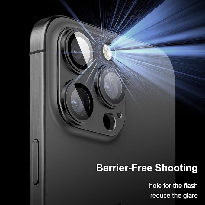 Camera Lens Protector for iPhone 14/15/16 Pro & Pro Max, Tempered Glass with Metal Alloy Frame, for 16 pro camera lens protector, Step Fitting Design, Black