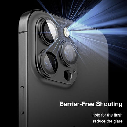 Camera Lens Protector for iPhone 14/15/16 Pro & Pro Max, Tempered Glass with Metal Alloy Frame, for 16 pro camera lens protector, Step Fitting Design, Black