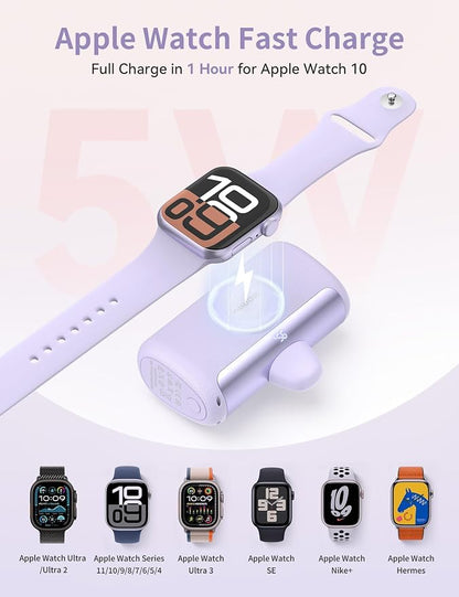 RORRY PalmGo Portable Charger Power Bank 10000mAh 3-in-1 Mini Battery Pack | Built-in USB-C Connector, 22.5W Fast Charging, for iPhone 17/16/15, Apple Watch, iPad, Travel Essential, Pocket Size