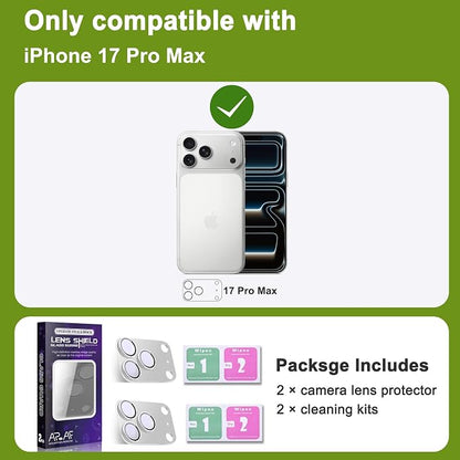 2-Pack Shatterproof Camera Lens Protector for iPhone 17 Pro Max |AR Tempered Glass Strong Adsorption Metal Camera Cover Screen(Silvery)