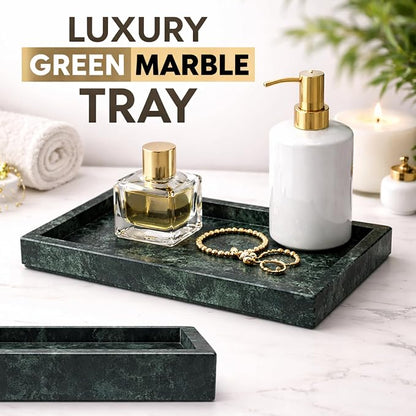 Natural Green Marble Tray for Bathroom | Kitchen | Vanity | Desktop, Stone Organizer for Coffee Table, Dresser, Nightstand, Candles, Soap, Towel, Plant, Jewelry (12" x 8"), Rectangular