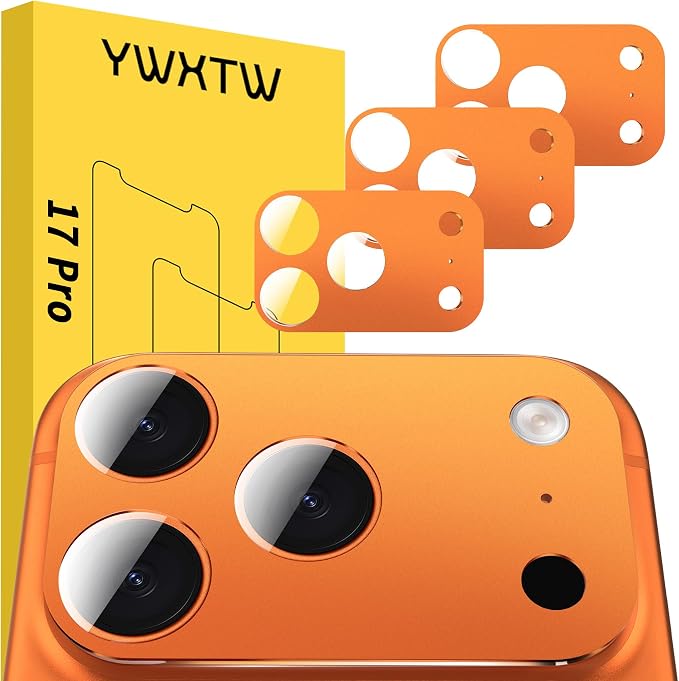 YWXTW [0 Bubbles for iPhone 17 Pro Camera Lens Protector, Full Coverage Tempered Glass Lens Screen Protector for iPhone 17 Pro Accessories, Case Friendly, HD Clear, 3 Pack (Cosmic Orange)
