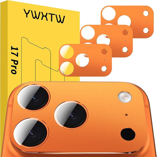 YWXTW [0 Bubbles for iPhone 17 Pro Camera Lens Protector, Full Coverage Tempered Glass Lens Screen Protector for iPhone 17 Pro Accessories, Case Friendly, HD Clear, 3 Pack (Cosmic Orange)