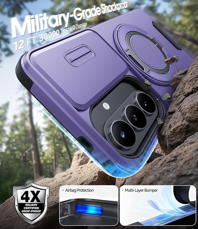JAME for Samsung Galaxy S26 Case, Ring Holder Stand Kickstand, Slide Camera Cover with Screen Protector, Dual-Layer Shockproof Protective, Magnetic Accessory Friendly Galaxy S26 Phone Case, Purple