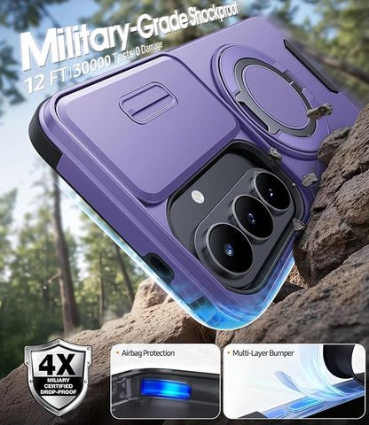 JAME for Samsung Galaxy S26 Case, Ring Holder Stand Kickstand, Slide Camera Cover with Screen Protector, Dual-Layer Shockproof Protective, Magnetic Accessory Friendly Galaxy S26 Phone Case, Purple