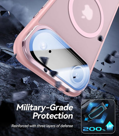[Upgraded Full Camera Protection] for iPhone Air Case with Camera Cover Stand [Fit for MagSafe][10FT Mil-Grade Protection] Translucent Magnetic Phone Cover for iPhone 17 Air Case, Pink