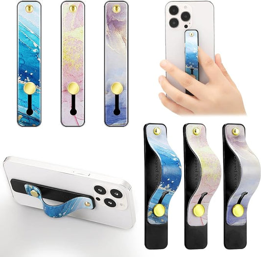 Weewooday 6 Pieces Phone Grip Holder Cell Phone Grip Strap Telescopic Finger Strap Stand Universal Finger Kickstand for Most Smartphones(Marble Color)
