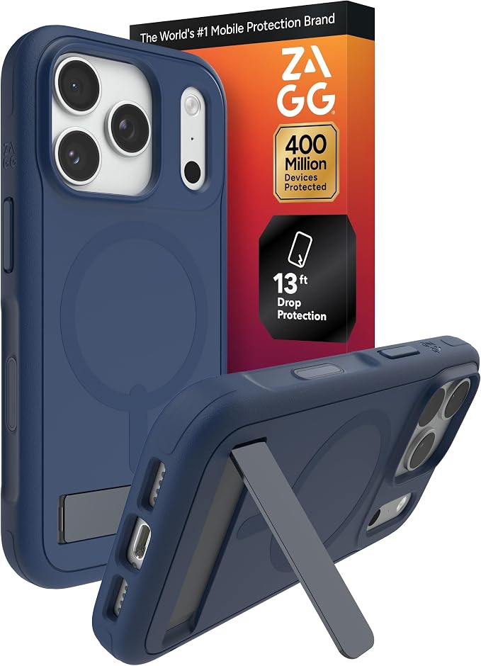 ZAGG Sedona Snap Case with Kickstand for iPhone 17 Pro - Navy Blue, Drop Protection (13ft/4m), Multi-Layer Protection, with Camera Button, MagSafe Phone Case with Impact-Absorbing Bumpers