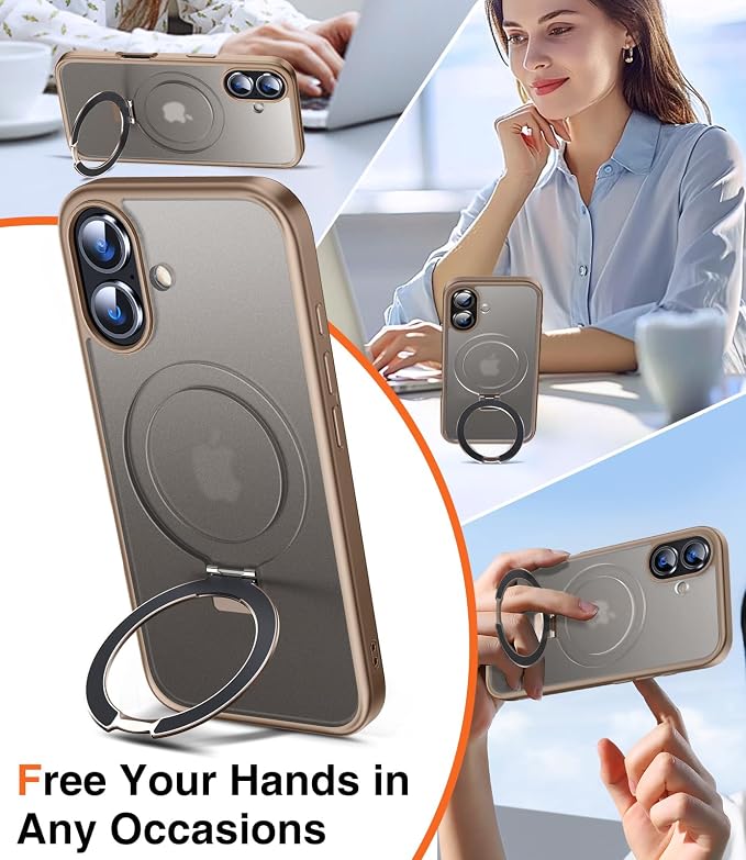 Chicfun 3-in-1 [Magnetic+Kickstand+Ring Holder] for iPhone 16 Plus Case with Stand Ring Holder,Compatible with MagSafe, Military Shockproof Kickstand Case iPhone 16 Plus Desert Titanium