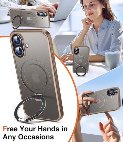Chicfun 3-in-1 [Magnetic+Kickstand+Ring Holder] for iPhone 16 Plus Case with Stand Ring Holder,Compatible with MagSafe, Military Shockproof Kickstand Case iPhone 16 Plus Desert Titanium