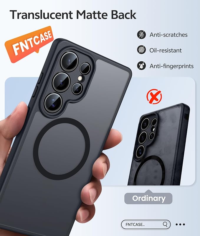 FNTCASE for Samsung Galaxy S24 Ultra Case, Compatible with Magsafe Black | Screen Protector, Full Camera Protection, Translucent Matte, 14FT Military Grade Drop Proof, Protective Phone Cover
