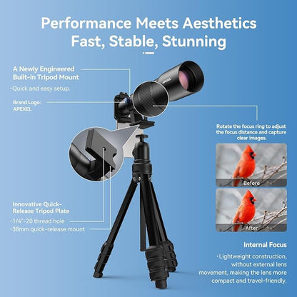 APEXEL 50x Telephoto Lens for iPhone & Android Phones | Wildlife Moon Photography Monocular Telescope | with Universal Clip & Tripod | High-Definition Optical Zoom Lens for Landscapes Target Viewing