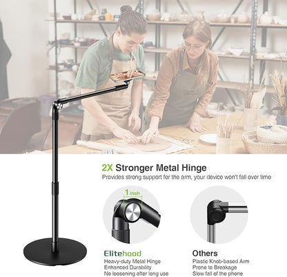 elitehood Magnetic Phone Stand for Overhead Recording, 15 in Long Arm Magsafe iPhone Holder for Video Recording, 360 Swivel Tilt Overhead Phone Mount for Filming, Meeting, Cooking, Painting, Crafting