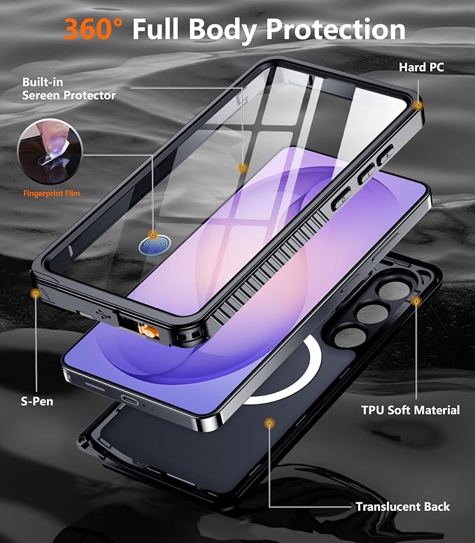 Temdan Designed for Samsung Galaxy S26 Ultra Case Waterproof, Built-in Lens & Screen Protector Military Grade Shockproof Dropproof IP68 Underwater Full Body Phone Case for Galaxy S26 Ultra 6.9"-Black