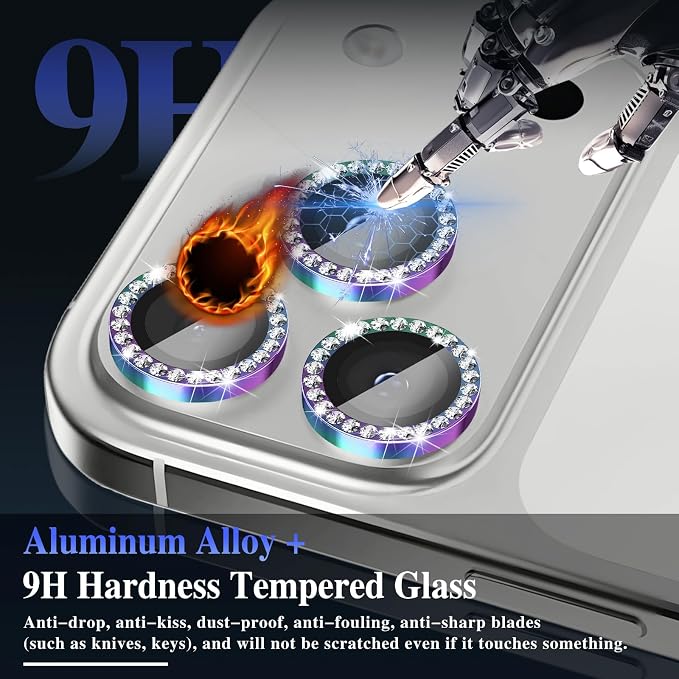 ShinKin Camera Lens Protector for iPhone 17 Pro/iPhone 17 Pro Max, Glitter Camera Cover, 9H Tempered Glass Individual Metal Ring Camera Protector for iPhone 17 Pro/17 Pro Max (Diamond -Colorful)