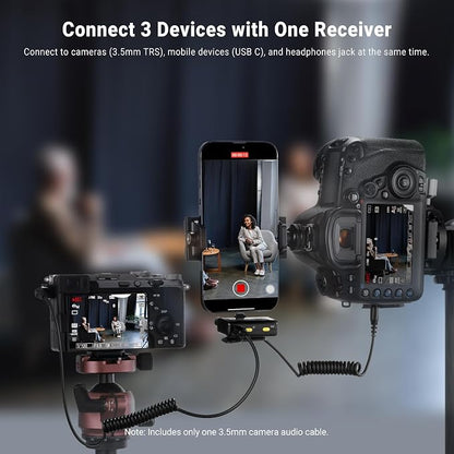NEEWER CM28 (1 RX + 2 TX + Charging Case), Wireless Lavalier Microphone, Smart Noise Cancelling, 48KHz/16Bit 9 Hrs Uncompressed Recording, 656ft/200m Range, Lav Mic for iPhone, Android, Camera