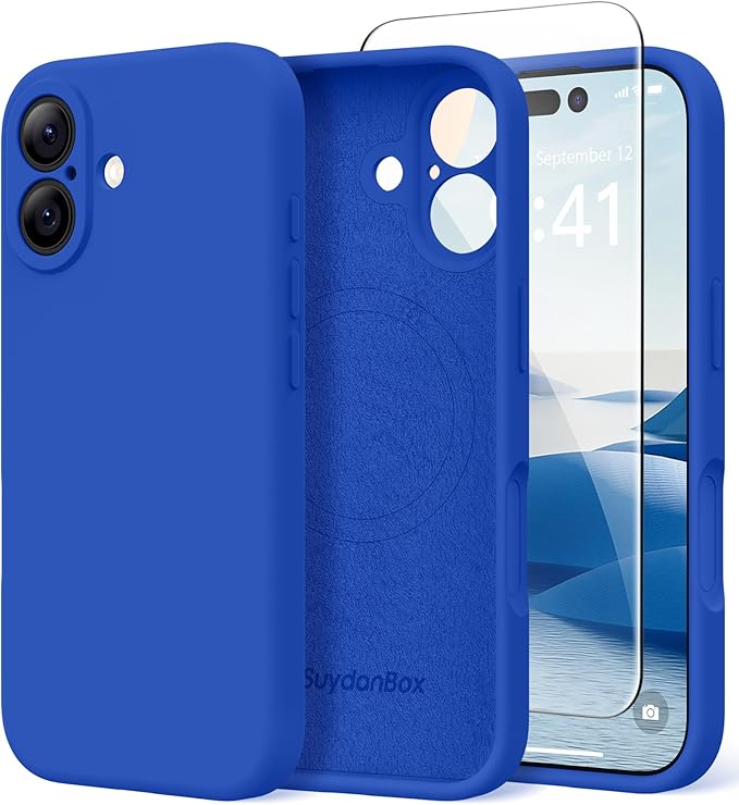 Magnetic for iPhone 17 Case, Compatible with MagSafe, [Full Camera Protection][Screen Protector] Silicone Shockproof Protective Phone Case for iPhone 17 6.3", Klein Blue