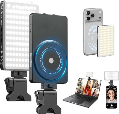 SmallRig M3 Magnetic Selfie Phone Light with Clip, 120 LEDs 2000mAh Rechargeable, 2700K-6500K, Portable Content Creators Light for Video Recording, for iPhone/Laptop/Camera/Webcam (Ink Blue) - 5505