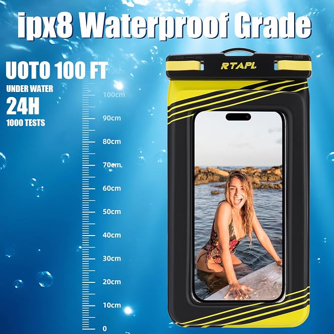 Floating Waterproof Phone Pouch 2 Pack - IPX8 Waterproof Phone Case with Lanyard, Universal Protector for iPhone 17/16/15/14/13 Pro Max Plus & Galaxy S25/S24, Yellow