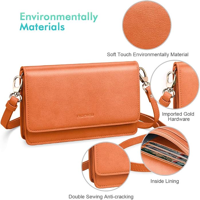 nuoku Women Small Crossbody Bag Cellphone Purse Wallet with RFID Card Slots 2 Straps Wristlet